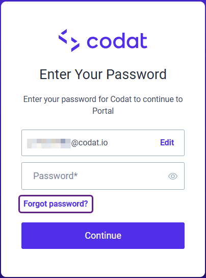 A screenshot of the Portal sign-in screen with the email and password fields visible. Forgot password link is highlighted.